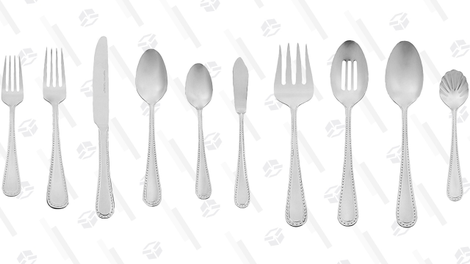 AmazonBasics 65-Piece Stainless Steel Flatware Set with Pearled Edge, Service for 12 | $39 | Amazon